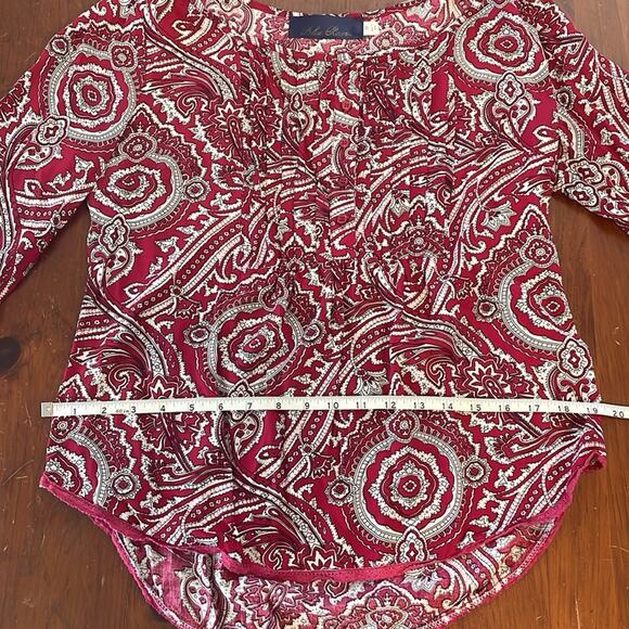 Blue Rain Medium Blouse Red White Paisley 3/4 Sleeve Half Button Style #14-733 - Picture 5 of 9